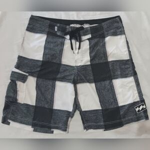 BILLABONG Platinum X Quad Stretch Board Shorts 38 Black White Plaid